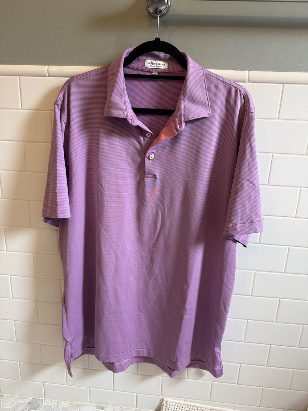 Peter Millar summer comfort lavender striped Polo Shirt - Men's L